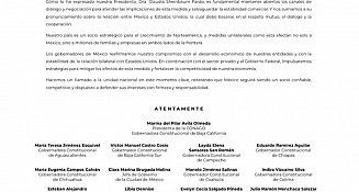 Gobernadores de México respaldan a Sheinbaum ante aranceles de EE.UU.