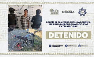 Policía de San Pedro Cholula detiene a presunto ladrón de motocicletas en Zacapechpan 