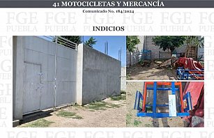 Cateo en Huixcolotla: Fiscalía asegura 41 motocicletas robadas y mercancía ilícita