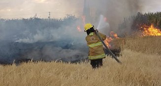 Bomberos de Protección Civil Cholula sofocan incendio en terreno baldío