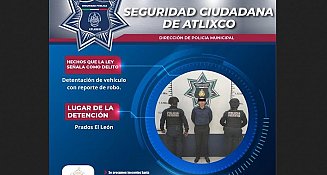 Tecnología de seguridad permite recuperar vehículo robado en Atlixco