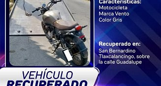 Recuperan motocicleta con reporte de robo en Tlaxcalancingo