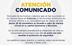 UAS suspende clases presenciales en Culiacán y Navolato por violencia