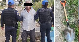 Detienen a hombre que intentaba exhumar restos óseos en panteón de Iztacalco