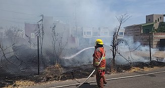 Bomberos de Cuautlancingo sofocan incendio de pastizal en la cabecera municipal