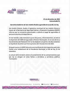 Garantiza Gobierno de San Andrés Cholula aguinaldo de acuerdo a la ley