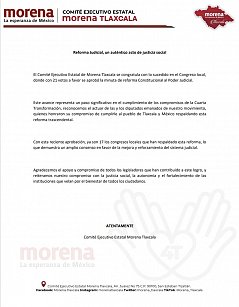 Reforma Judicial, un auténtico acto de justicia social: Morena Tlaxcala