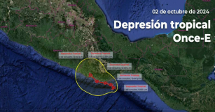 Depresión Tropical Once-E se intensifica frente a las costas de Oaxaca