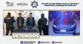 Policía de San Pedro Cholula detiene a presuntos ladrones de vehículo