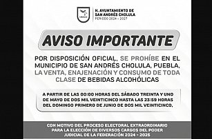 Aplican ley seca en Puebla por elecciones del Poder Judicial