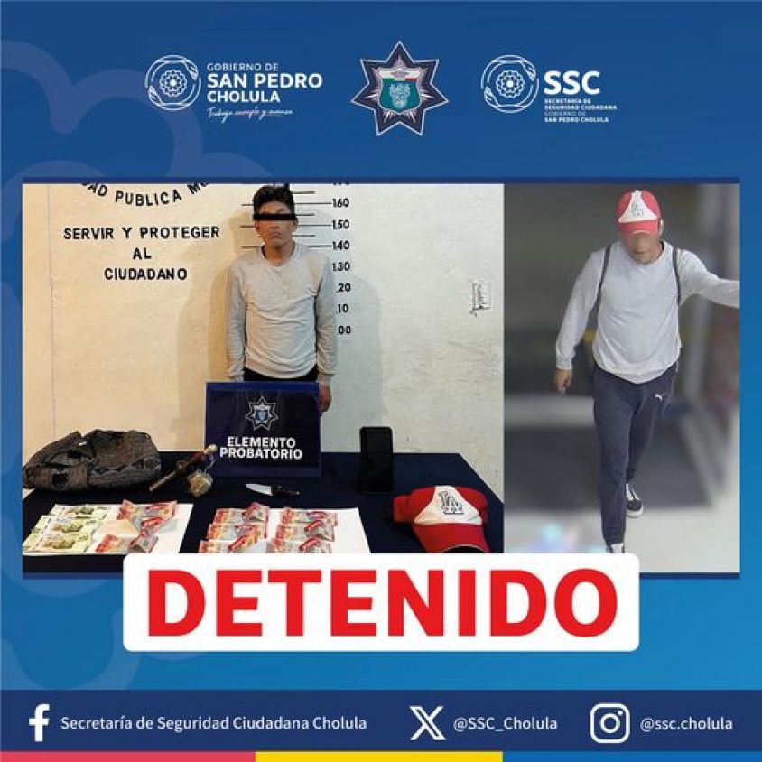 Detienen a hombre por robo a establecimiento comercial en San Pedro Cholula