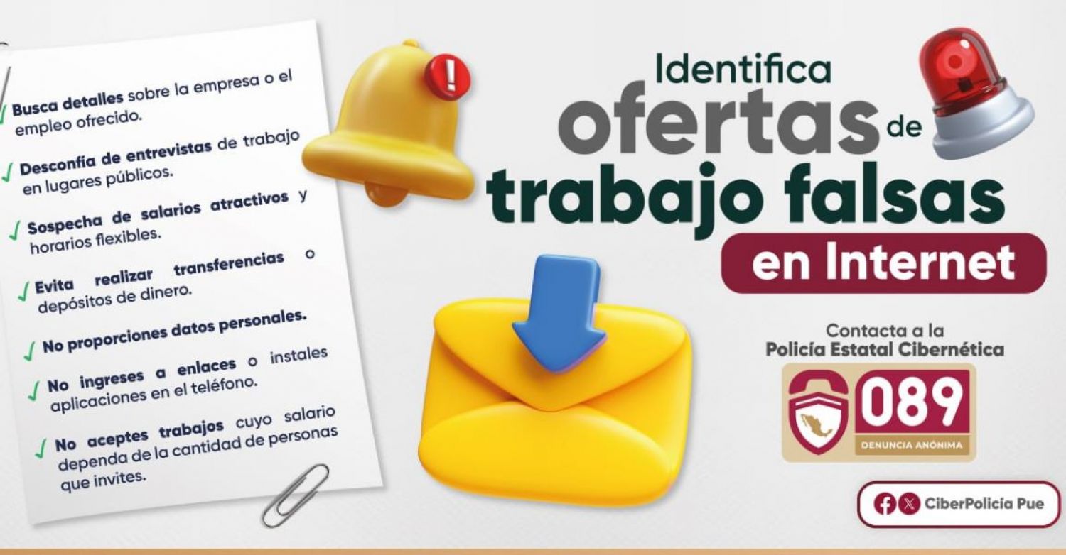 Gobierno de Puebla alerta por fraudes en ofertas laborales falsas