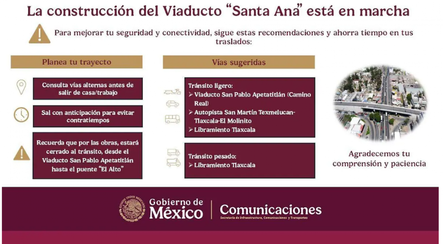 Cierre total en Vía Corta por obras del Viaducto Santa Ana en Tlaxcala