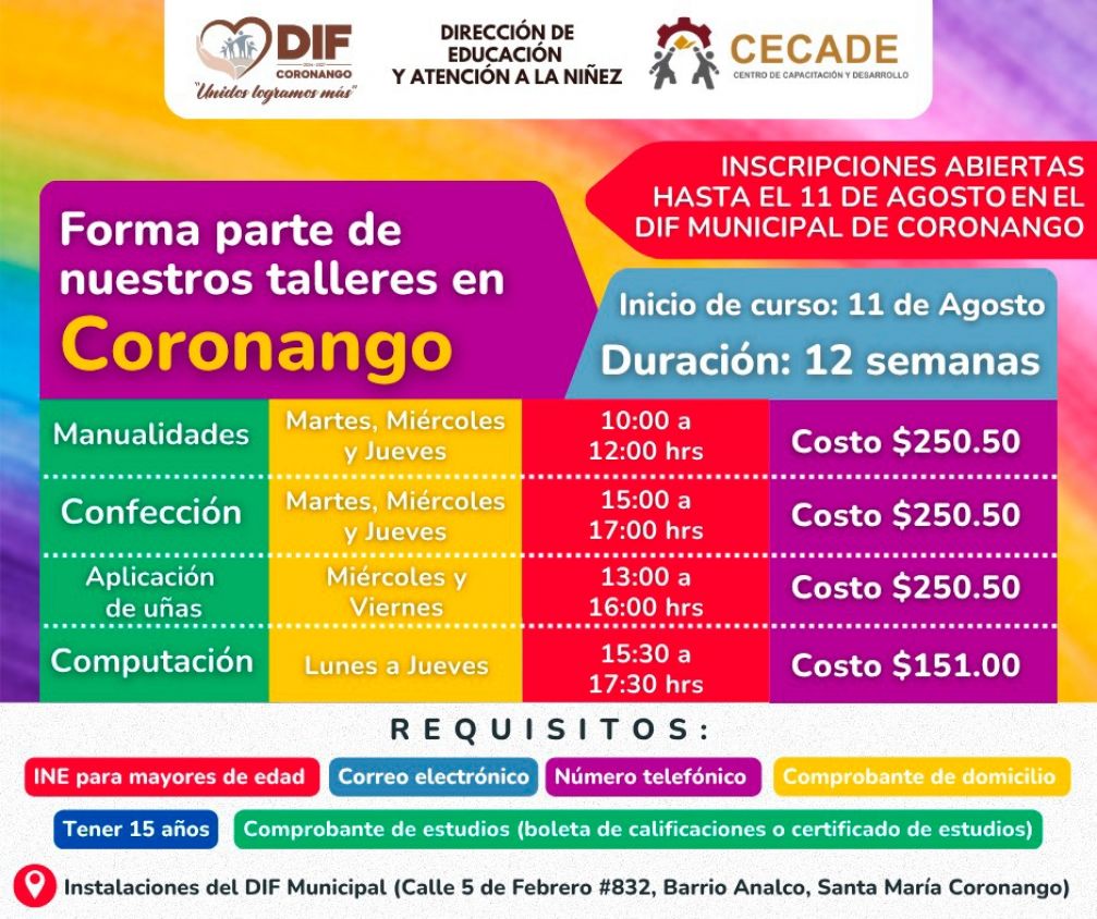 Con talleres, DIF Municipal y CECADE ofrecen capacitación para la población de Coronango