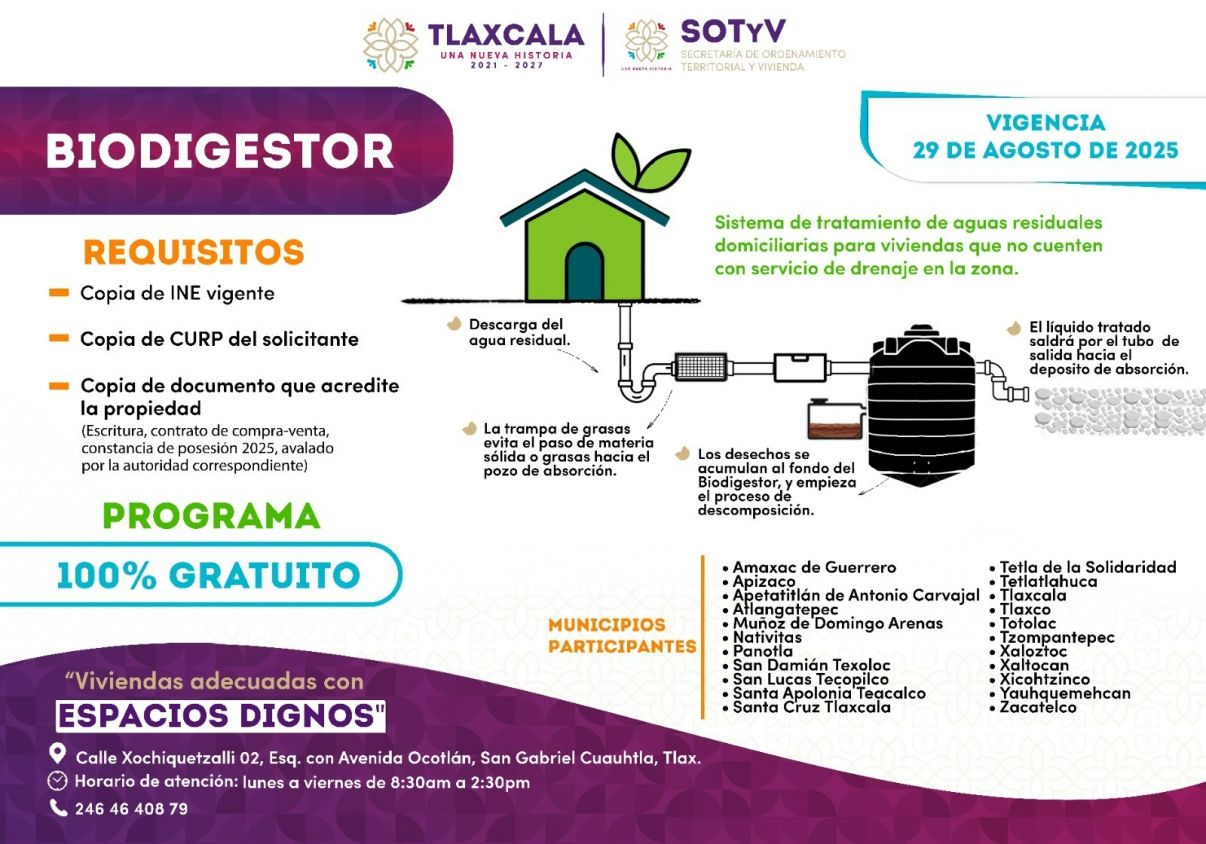 Biodigestores gratuitos para viviendas sin drenaje en Tlaxcala