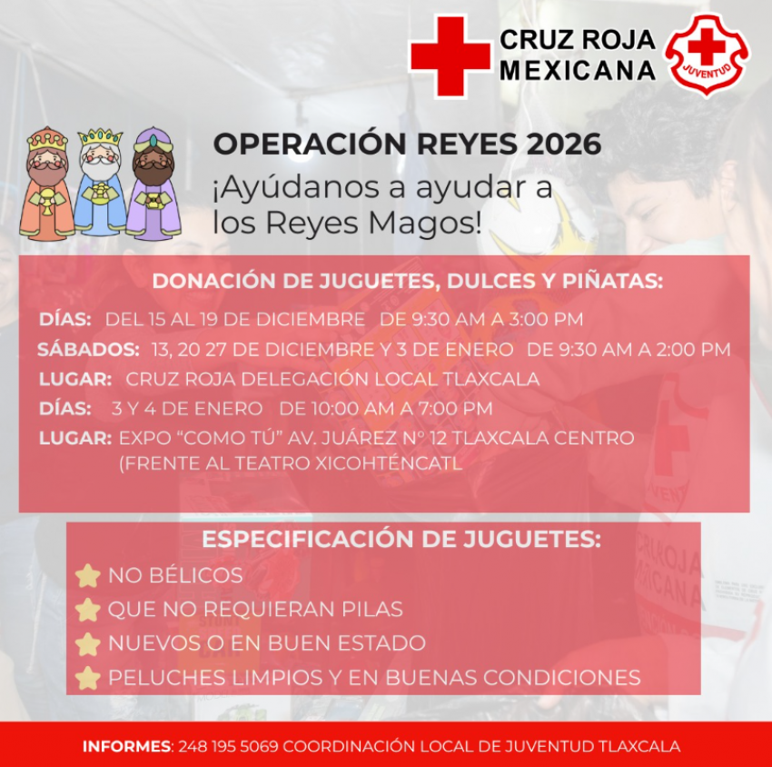 Cruz Roja Tlaxcala lanza Operación Reyes 2026 para llevar alegría a la niñez