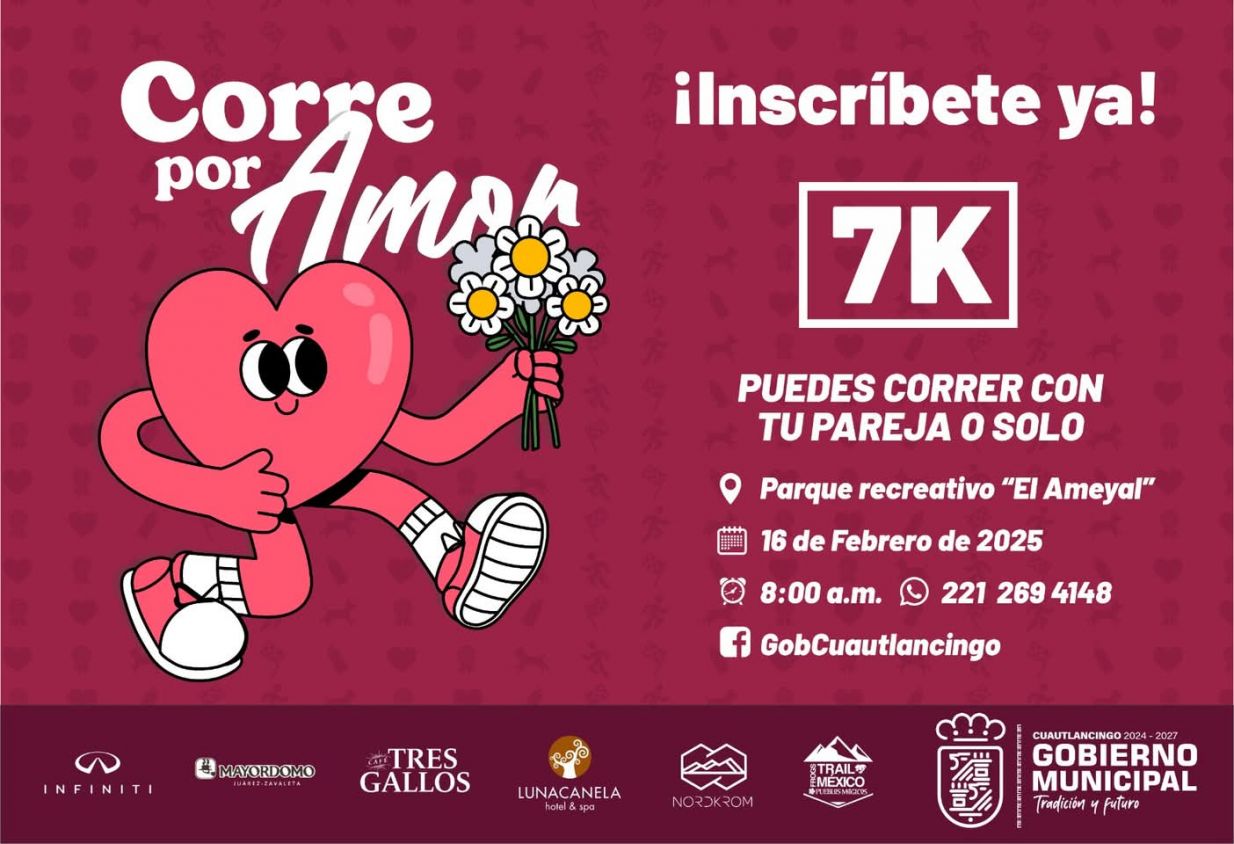 Gobierno de Cuautlancingo invita a la ciudadanía al evento deportivo “Corriendo por amor”