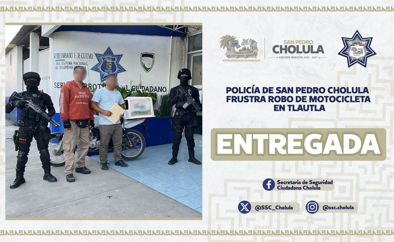 Policía de San Pedro Cholula frustra robo de motocicleta en Tlautla 