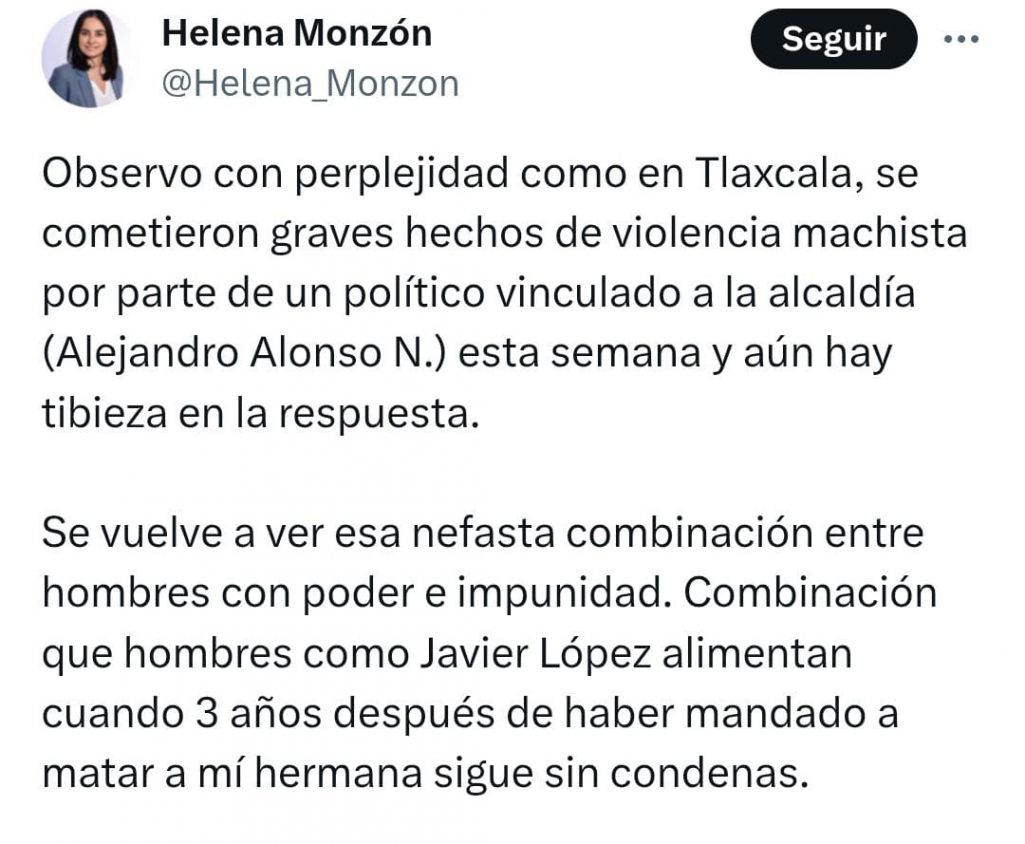 Helena Monzón exige justicia y protección para víctima de violencia en Tlaxcala