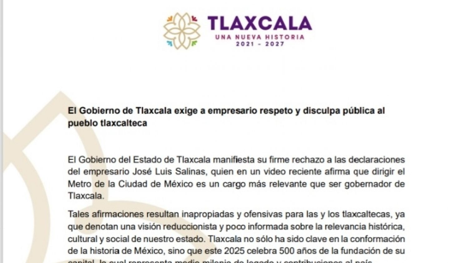 Tlaxcala exige respeto tras declaraciones ofensivas de empresario
