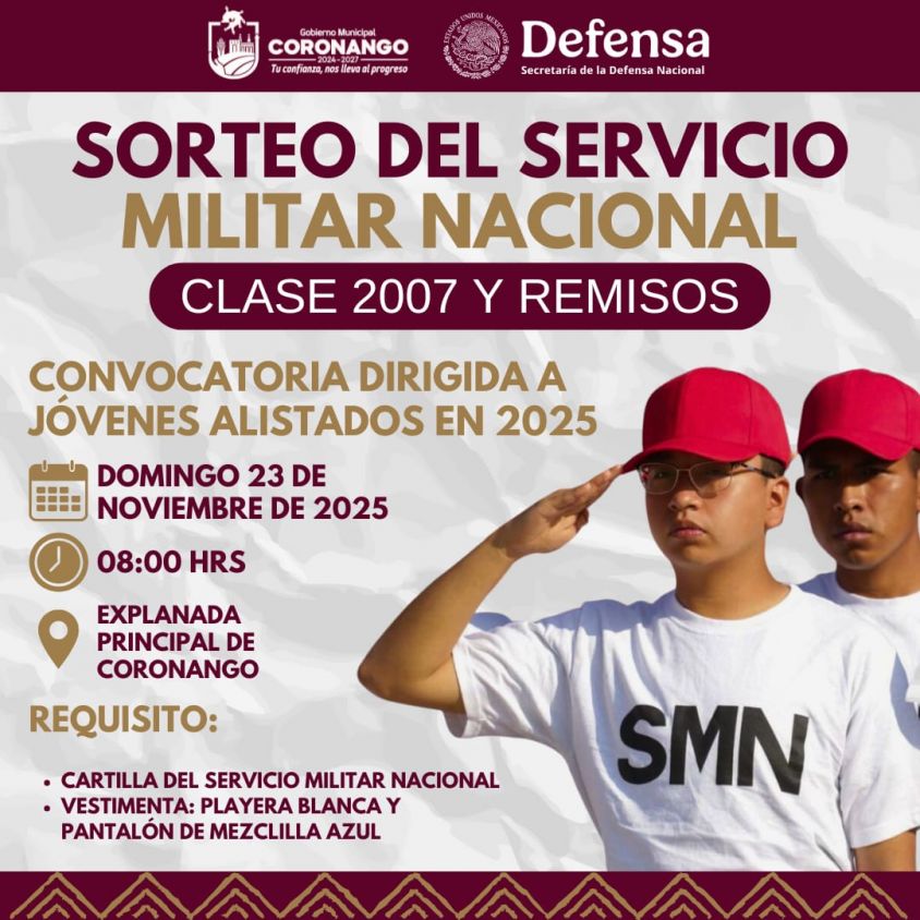Celebrará Coronango Jornada de Salud y Sorteo del Servicio Militar Nacional
