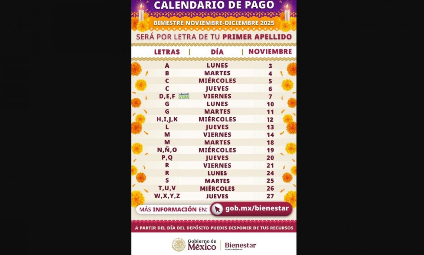Publican calendario oficial de pagos de la Pensión Bienestar