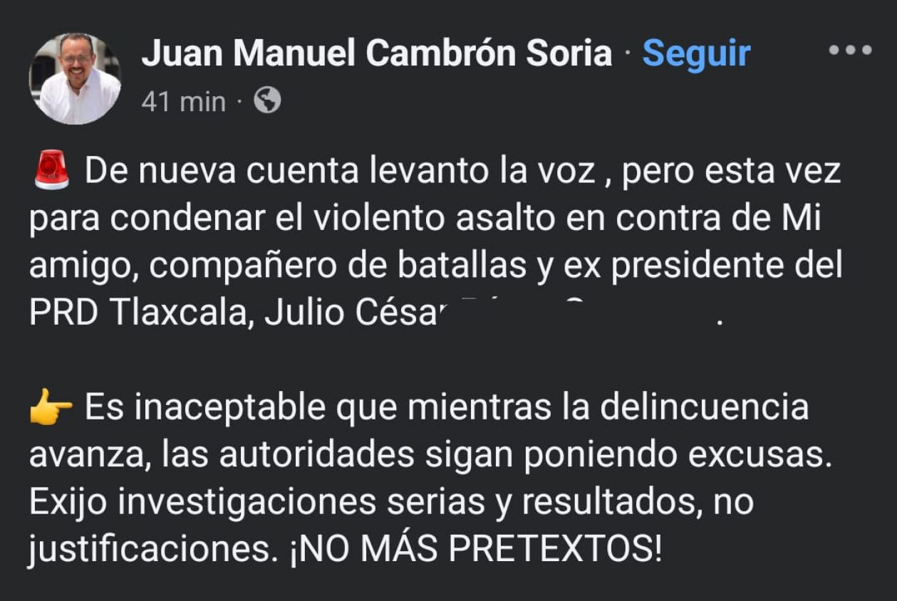Exdirigente del PRD Tlaxcala y su esposa víctimas de violento asalto