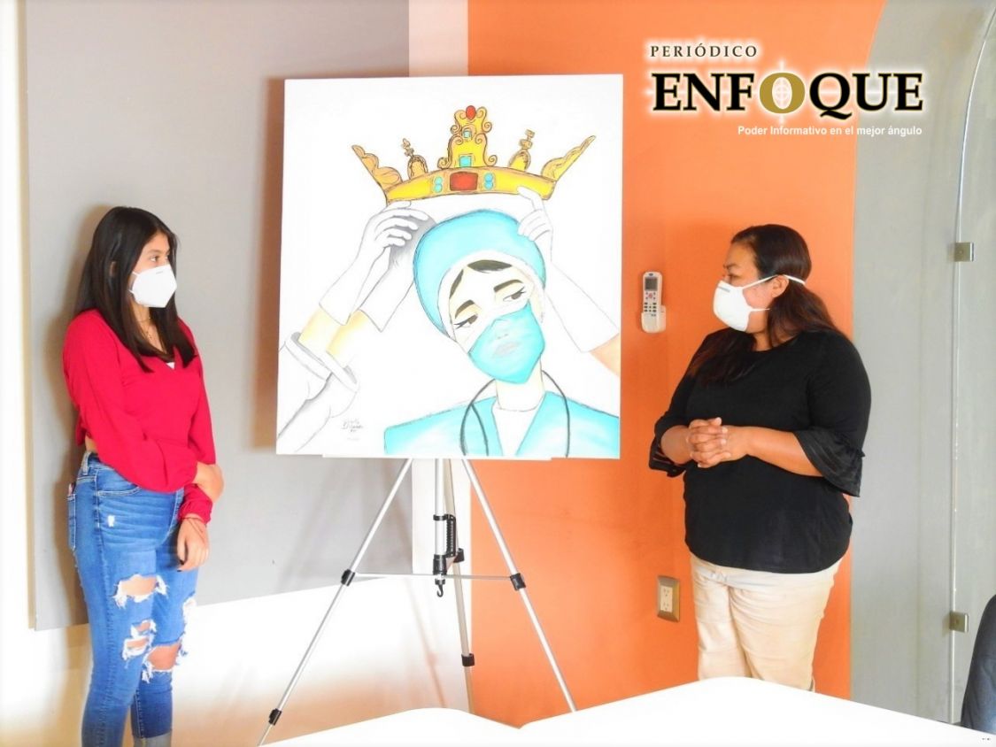 María Fernanda dona y dedica cuadro a personal médico de Tepeaca 