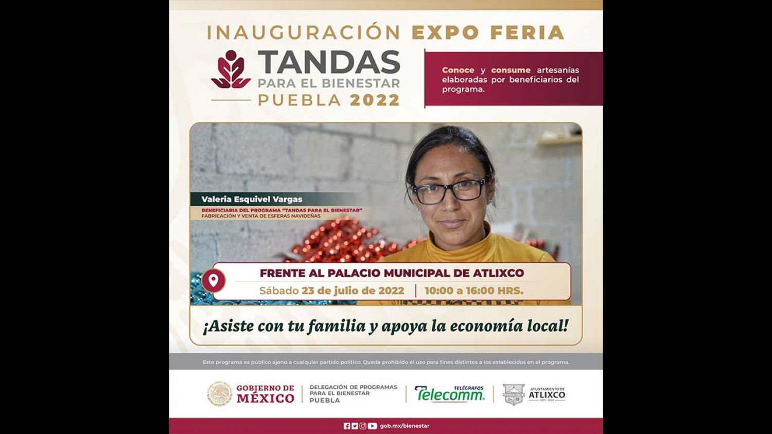 Anuncian la primera Expo Feria Tandas para el Bienestar Puebla, que se llevará a cabo en Atlixco