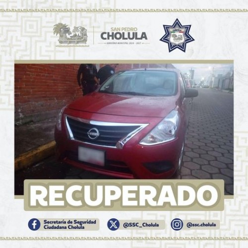 Recuperan vehículo robado en San Pedro Cholula