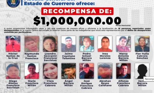 Fiscalía de Guerrero ofrece recompensa de $1 millón por información sobre 16 personas desaparecidas