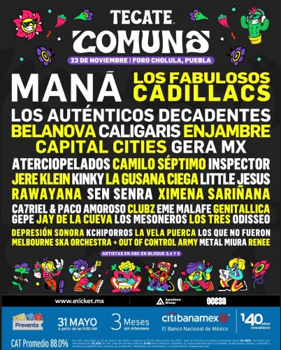 Tecate Comuna 2024: Maná, Los Fabulosos Cadillacs y más en Puebla