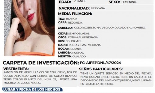 Ayuda a localizar a Zoe Daley, desaparecida en Apizaco: tu apoyo es vital