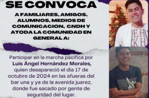 Familiares buscan a Luis Ángel, desaparecido en Puebla; marcha el 25 de octubre