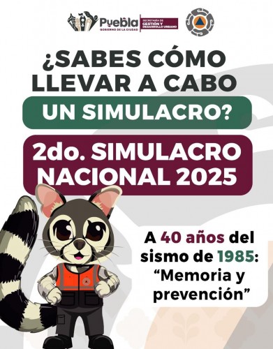 Puebla se suma al 2° Simulacro Nacional 2025 este 19 de septiembre