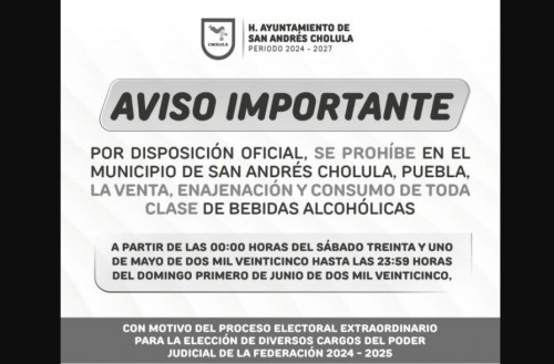 Aplican ley seca en Puebla por elecciones del Poder Judicial