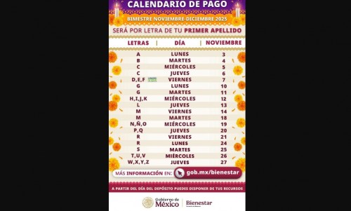 Publican calendario oficial de pagos de la Pensión Bienestar
