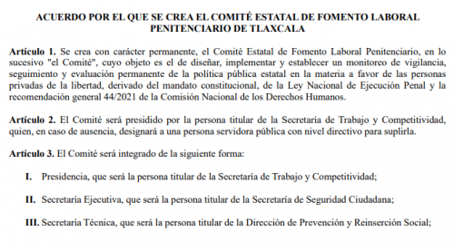 Tlaxcala crea Comité de Fomento Laboral Penitenciario para la reinserción