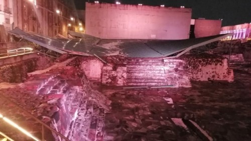 Granizo derrumba estructura en la zona arqueológica del Templo Mayor