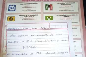 Crudos mensajes en las urnas de Sonora: “Te cambio mi voto por mi hijo desaparecido”