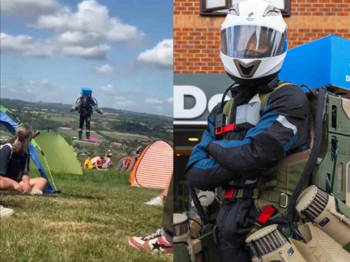 Pizzería realiza su primera entrega volando en un Jet Pack; así fue la increíble entrega (Vídeo)