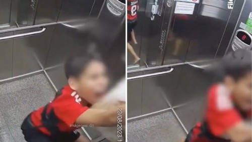 Captan el acto desesperado de un niño para salvar a su perro de morir ahorcado en un elevador (Vídeo)