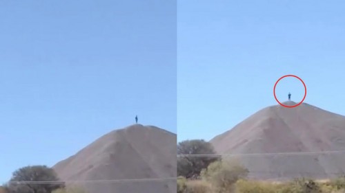 Usuario de redes graba a un presunto "gigante" en lo alto de una montaña en México