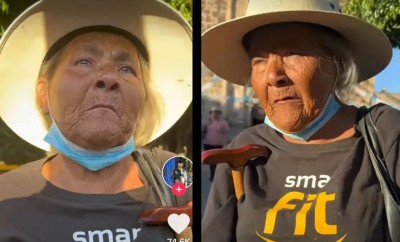 Sujeto ayuda a ancianita que vende chicles para sobrevivir y afrontar la situación sola (Vídeo)