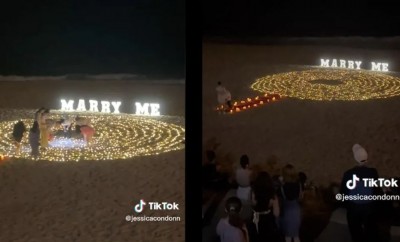 "Se le cayó el anillo en la arena": Hombre arruina propuesta de matrimonio en la playa (Vídeo)