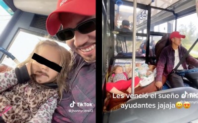 Conductor de transporte público se lleva a sus hijos a trabajar con él, hecho se hace viral (Vídeo)