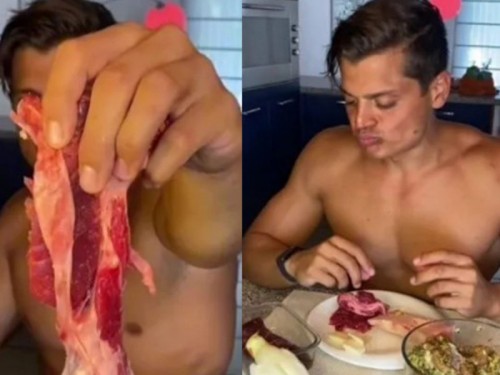 Sujeto desata criticas tras recomendar comer carne cruda para lograr un cuerpo fit (Vídeo)