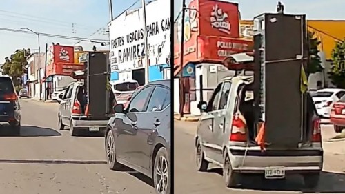 "Lo llamaron loco": Vehículo Atos circula con un refrigerador en la cajuela, sorprende a todoss (Viral)