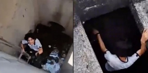 Joven realiza arriesgado rescate para salvar a perrito que cayó en un drenaje (Vídeo)