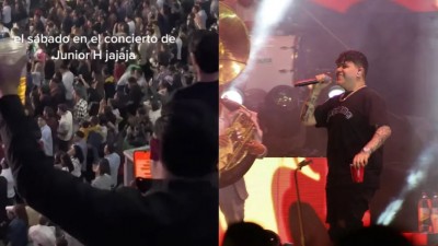 ¿Todos se la saben?: Captan a fanático de Junior H leyendo letra de canciones durante concierto concierto (Vídeo)